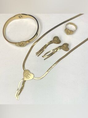 Fashion Gold Heart Stainless Steel 4 pc Set Necklace Earrings Bracelet Ring